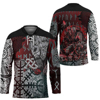 Viking Warrior Hockey Jersey with Runes and Blood Battle Scene Norse Valor Tribute - Wonder Print Shop