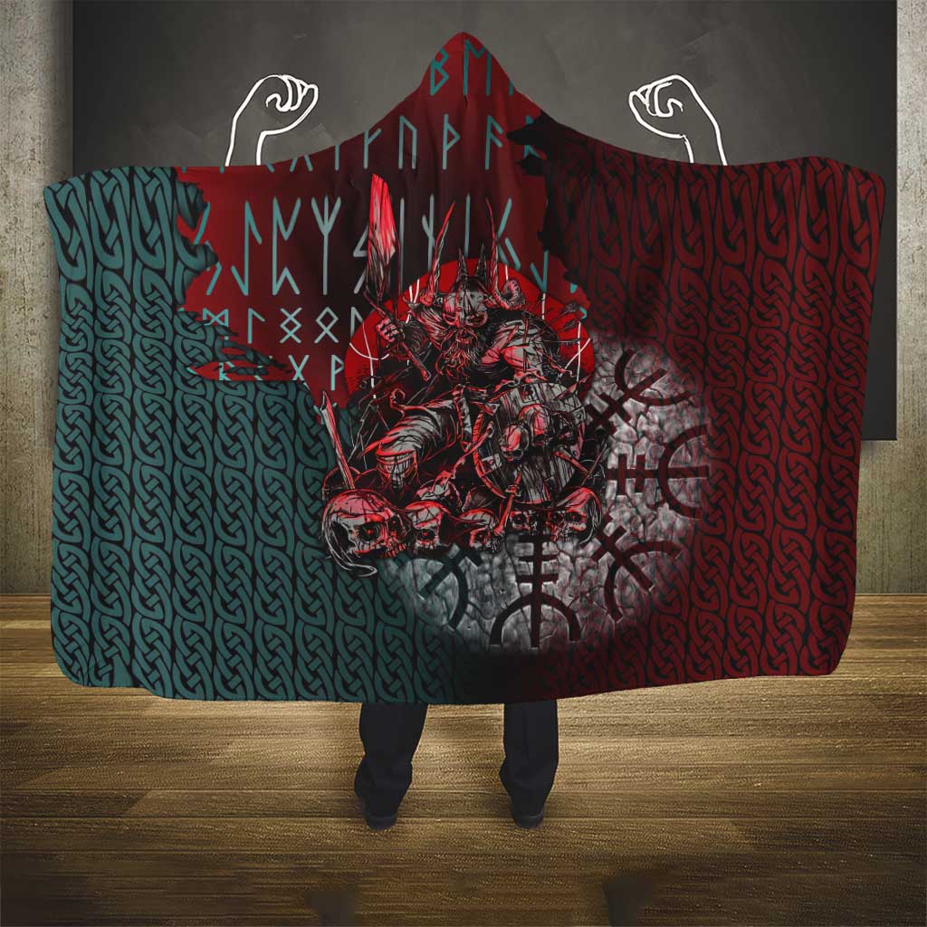Viking Warrior Hooded Blanket with Runes and Blood Battle Scene Norse Valor Tribute - Wonder Print Shop
