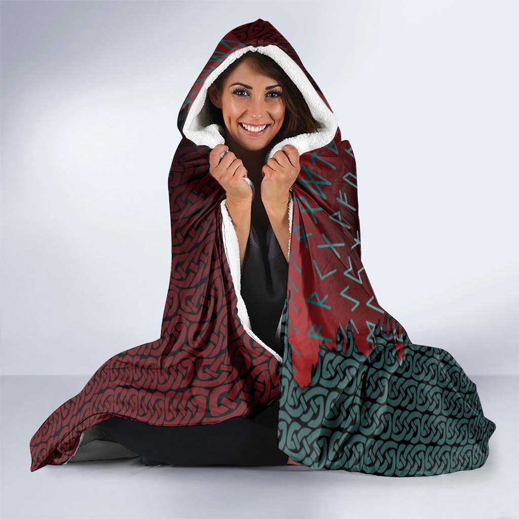 Viking Warrior Hooded Blanket with Runes and Blood Battle Scene Norse Valor Tribute - Wonder Print Shop
