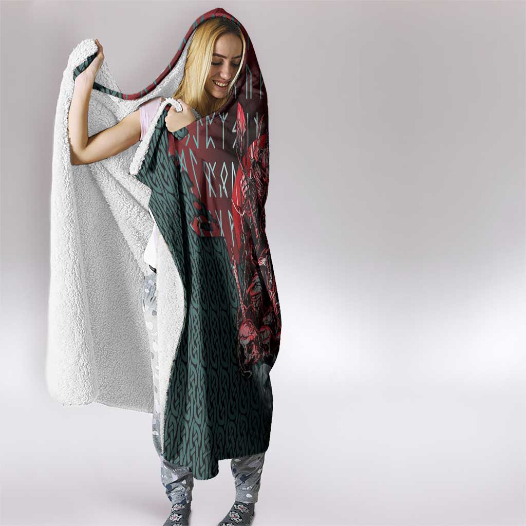 Viking Warrior Hooded Blanket with Runes and Blood Battle Scene Norse Valor Tribute - Wonder Print Shop