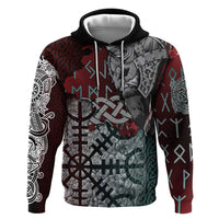Viking Warrior Hoodie with Runes and Blood Battle Scene Norse Valor Tribute - Wonder Print Shop