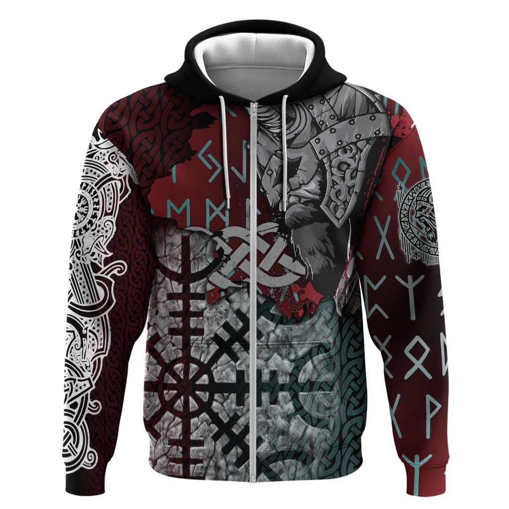 Viking Warrior Hoodie with Runes and Blood Battle Scene Norse Valor Tribute - Wonder Print Shop