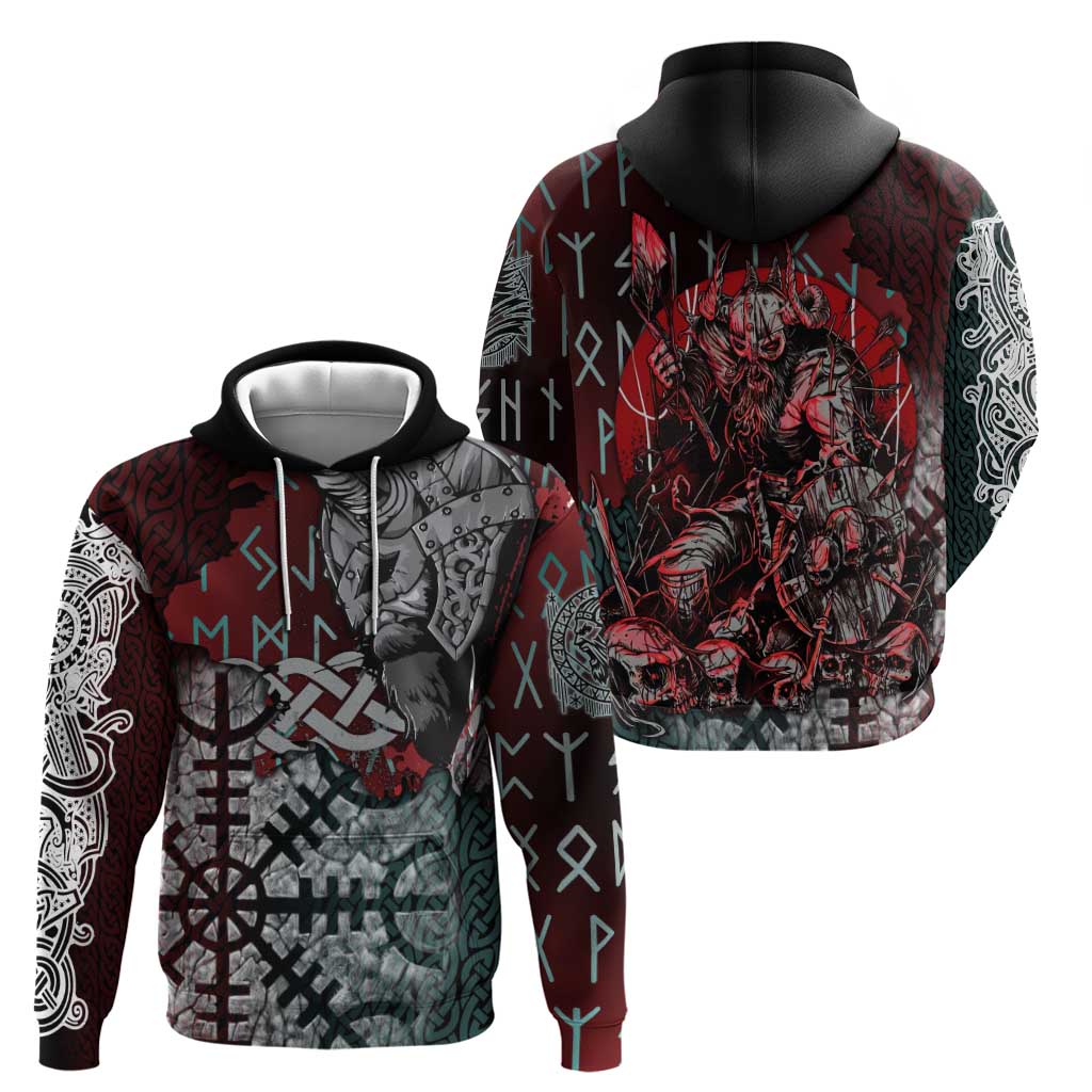 Viking Warrior Hoodie with Runes and Blood Battle Scene Norse Valor Tribute - Wonder Print Shop