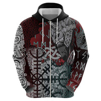 Viking Warrior Hoodie with Runes and Blood Battle Scene Norse Valor Tribute - Wonder Print Shop