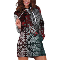 Viking Warrior Hoodie Dress with Runes and Blood Battle Scene Norse Valor Tribute - Wonder Print Shop