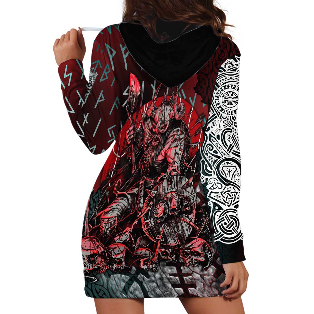 Viking Warrior Hoodie Dress with Runes and Blood Battle Scene Norse Valor Tribute - Wonder Print Shop