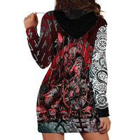 Viking Warrior Hoodie Dress with Runes and Blood Battle Scene Norse Valor Tribute - Wonder Print Shop