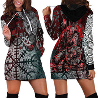 Viking Warrior Hoodie Dress with Runes and Blood Battle Scene Norse Valor Tribute - Wonder Print Shop