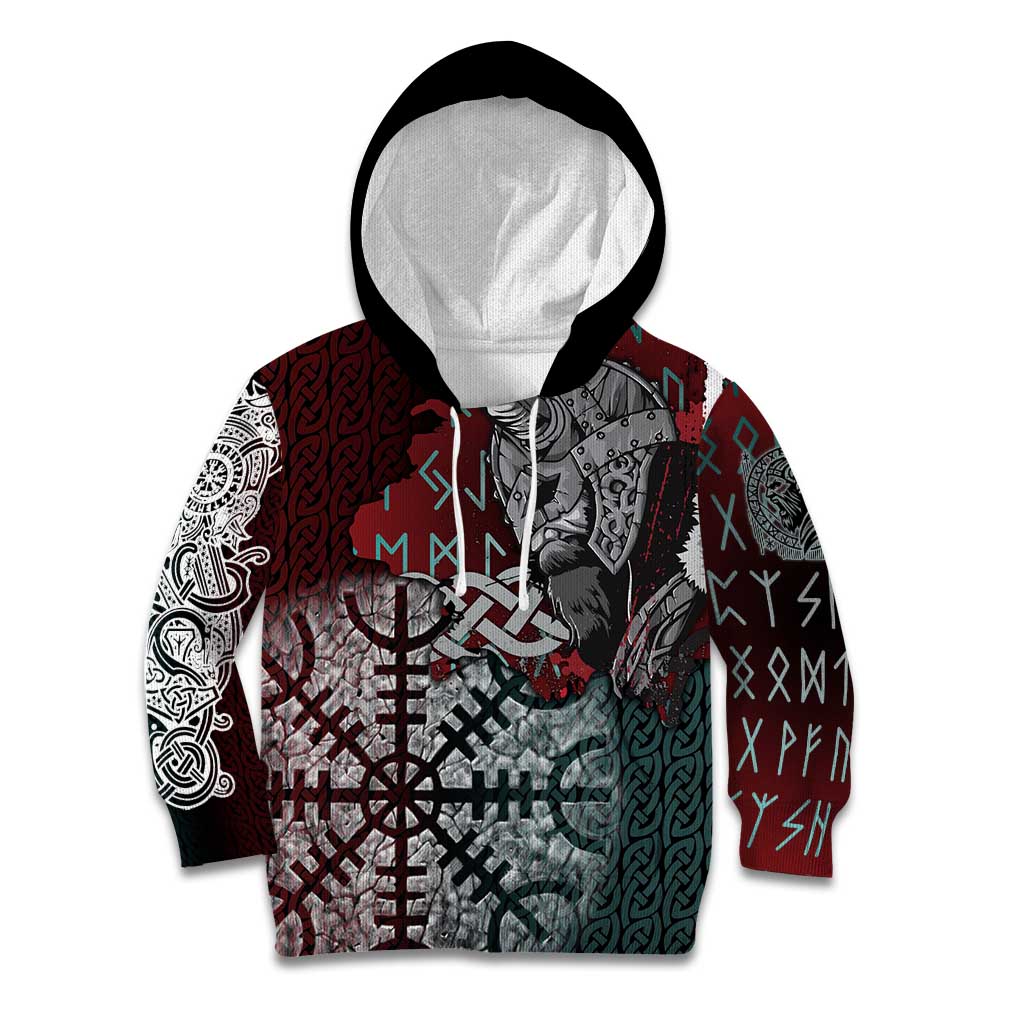 Viking Warrior Kid Hoodie with Runes and Blood Battle Scene Norse Valor Tribute - Wonder Print Shop
