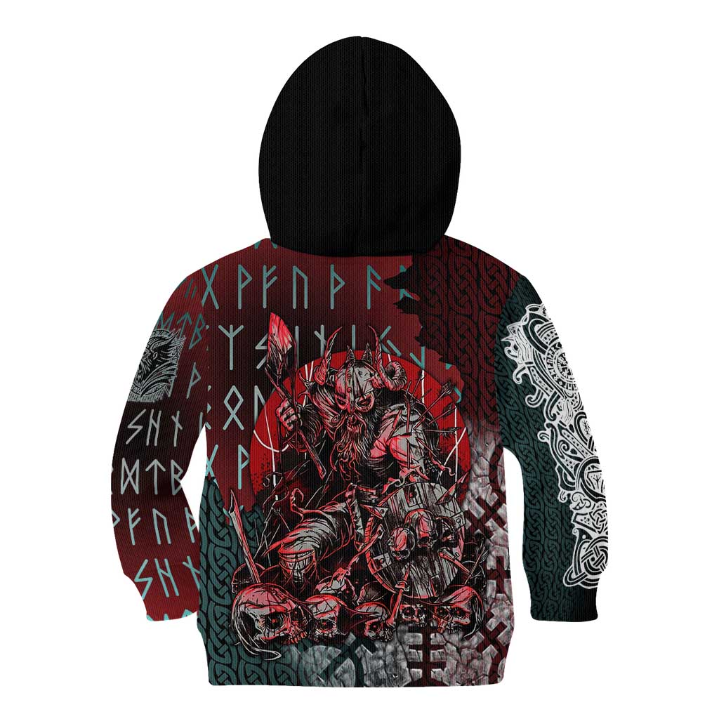 Viking Warrior Kid Hoodie with Runes and Blood Battle Scene Norse Valor Tribute - Wonder Print Shop