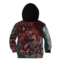 Viking Warrior Kid Hoodie with Runes and Blood Battle Scene Norse Valor Tribute - Wonder Print Shop