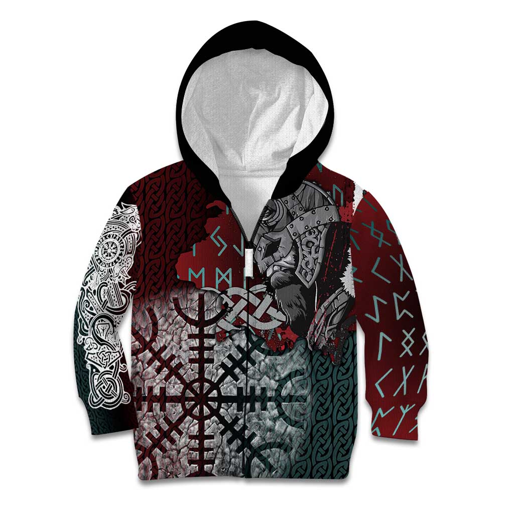 Viking Warrior Kid Hoodie with Runes and Blood Battle Scene Norse Valor Tribute - Wonder Print Shop