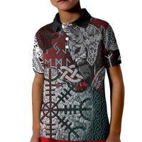 Viking Warrior Kid Polo Shirt with Runes and Blood Battle Scene Norse Valor Tribute - Wonder Print Shop