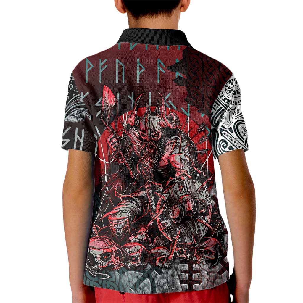 Viking Warrior Kid Polo Shirt with Runes and Blood Battle Scene Norse Valor Tribute - Wonder Print Shop