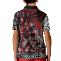 Viking Warrior Kid Polo Shirt with Runes and Blood Battle Scene Norse Valor Tribute - Wonder Print Shop
