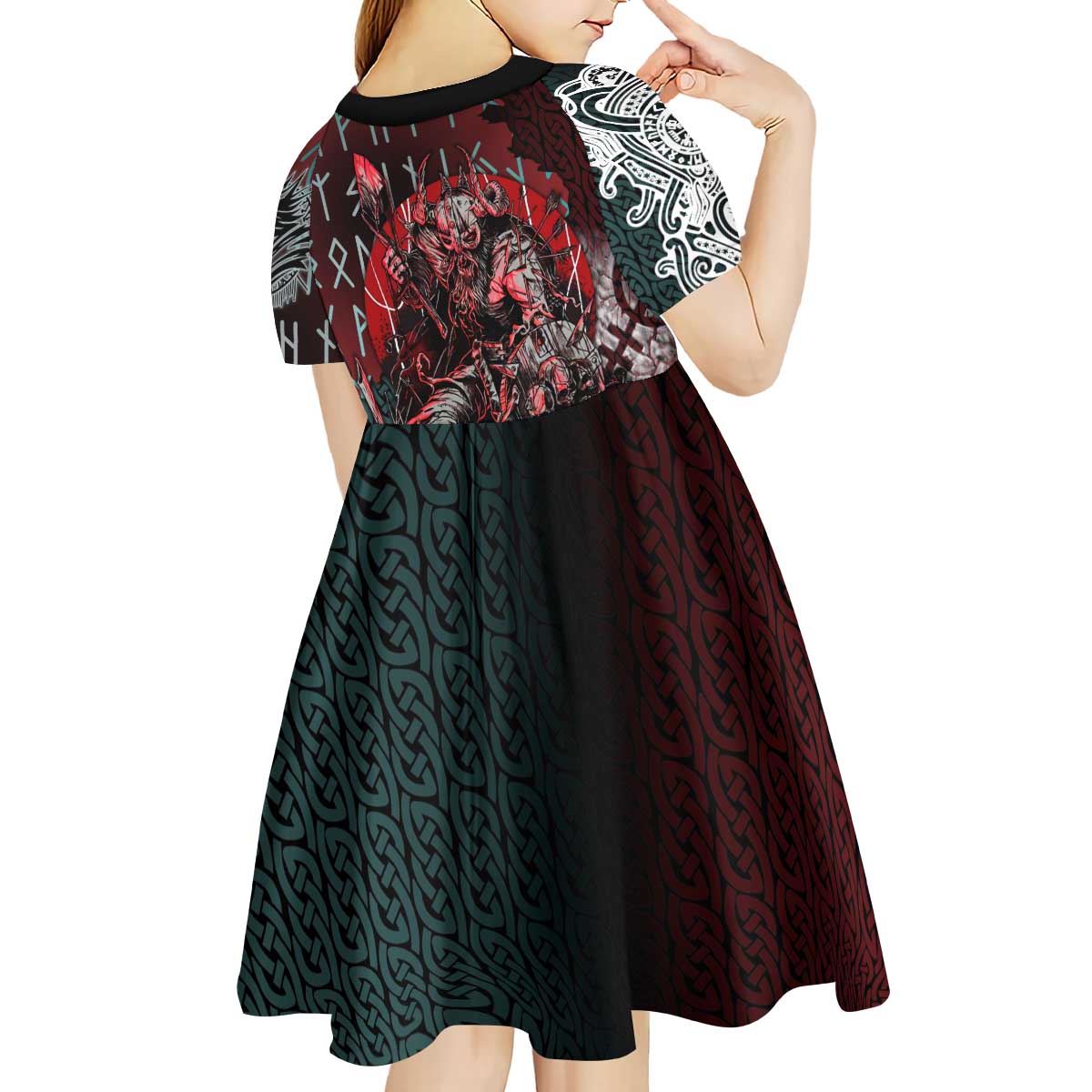 Viking Warrior Kid Short Sleeve Dress with Runes and Blood Battle Scene Norse Valor Tribute - Wonder Print Shop