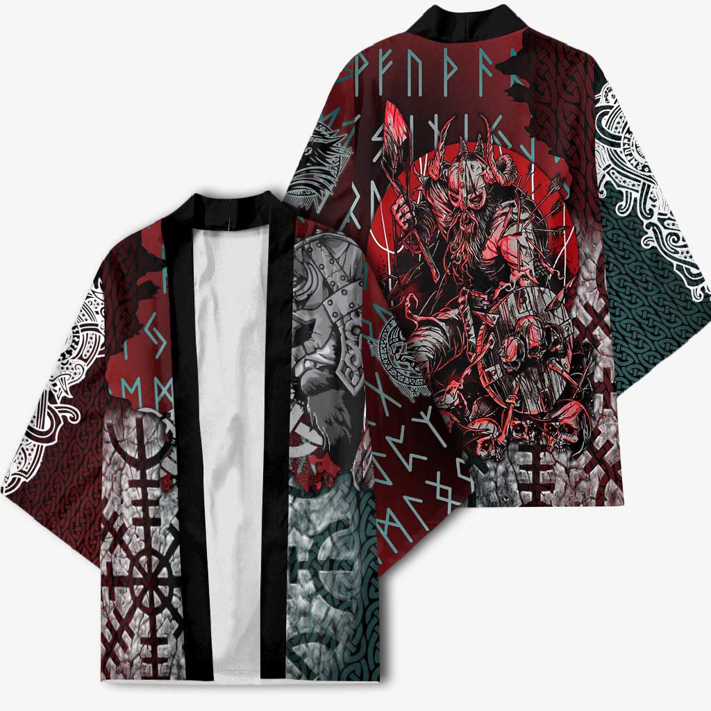 Viking Warrior Kimono with Runes and Blood Battle Scene Norse Valor Tribute - Wonder Print Shop