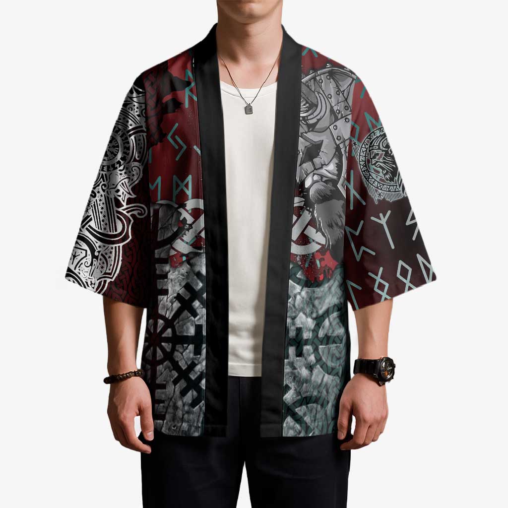 Viking Warrior Kimono with Runes and Blood Battle Scene Norse Valor Tribute - Wonder Print Shop