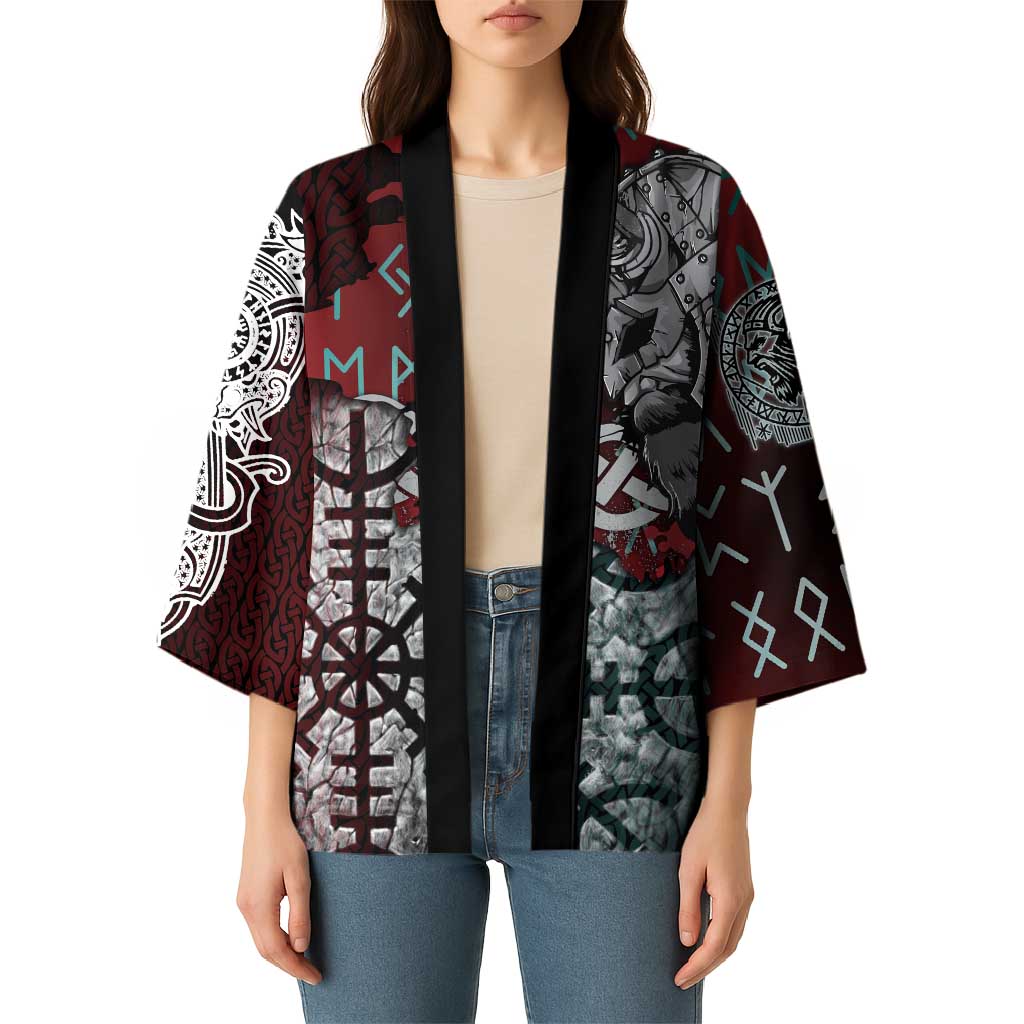 Viking Warrior Kimono with Runes and Blood Battle Scene Norse Valor Tribute - Wonder Print Shop