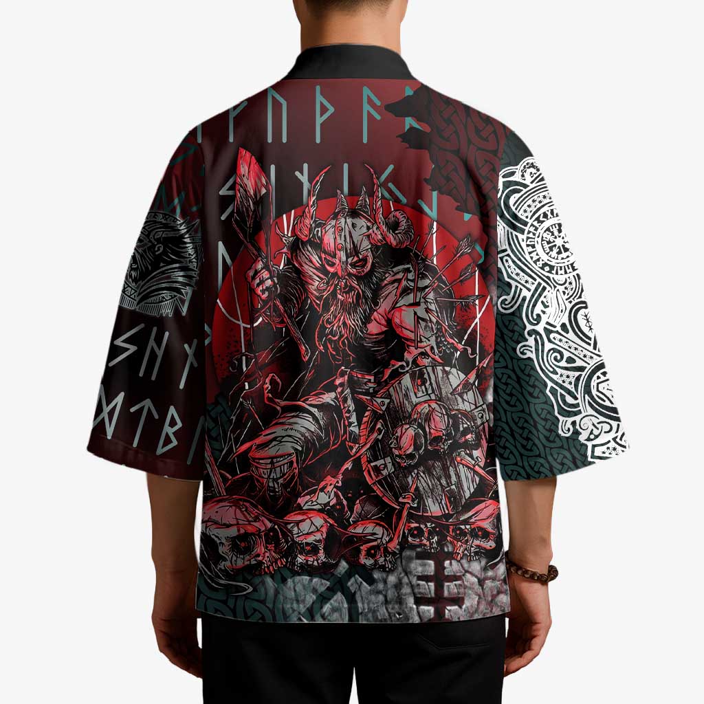 Viking Warrior Kimono with Runes and Blood Battle Scene Norse Valor Tribute - Wonder Print Shop