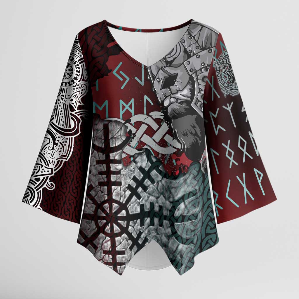 Viking Warrior Kimono Sleeve Blouse with Runes and Blood Battle Scene Norse Valor Tribute - Wonder Print Shop