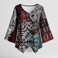 Viking Warrior Kimono Sleeve Blouse with Runes and Blood Battle Scene Norse Valor Tribute - Wonder Print Shop