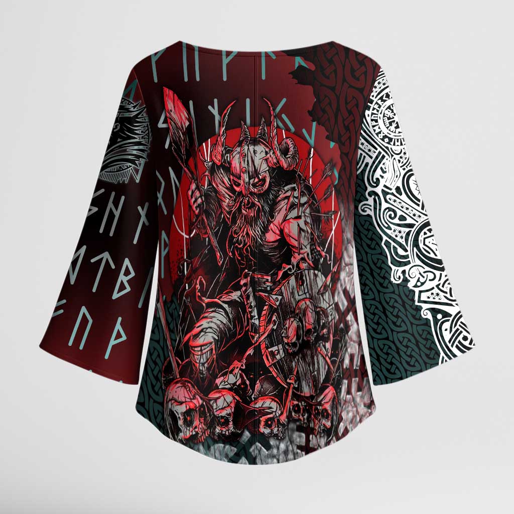 Viking Warrior Kimono Sleeve Blouse with Runes and Blood Battle Scene Norse Valor Tribute - Wonder Print Shop