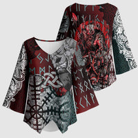 Viking Warrior Kimono Sleeve Blouse with Runes and Blood Battle Scene Norse Valor Tribute - Wonder Print Shop