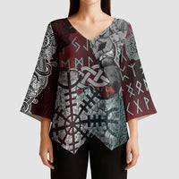 Viking Warrior Kimono Sleeve Blouse with Runes and Blood Battle Scene Norse Valor Tribute - Wonder Print Shop
