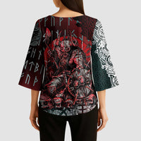 Viking Warrior Kimono Sleeve Blouse with Runes and Blood Battle Scene Norse Valor Tribute - Wonder Print Shop