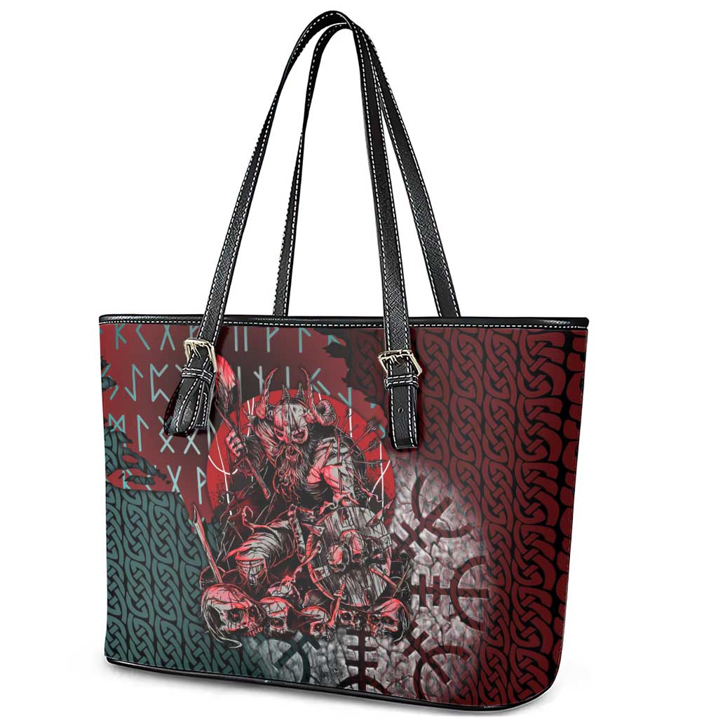Viking Warrior Leather Tote Bag with Runes and Blood Battle Scene Norse Valor Tribute - Wonder Print Shop