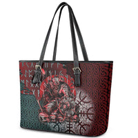Viking Warrior Leather Tote Bag with Runes and Blood Battle Scene Norse Valor Tribute - Wonder Print Shop