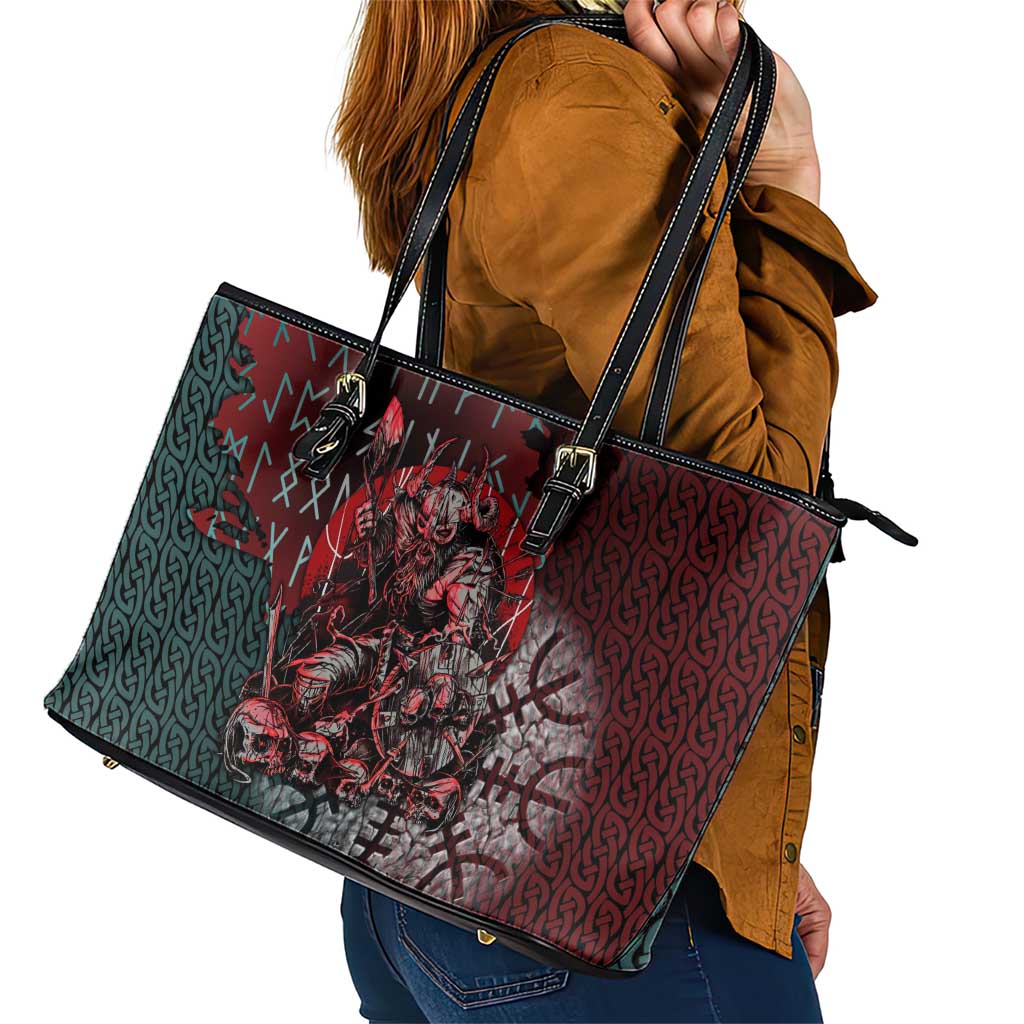 Viking Warrior Leather Tote Bag with Runes and Blood Battle Scene Norse Valor Tribute - Wonder Print Shop