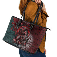 Viking Warrior Leather Tote Bag with Runes and Blood Battle Scene Norse Valor Tribute - Wonder Print Shop