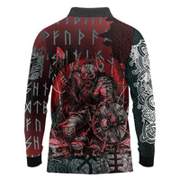 Viking Warrior Long Sleeve Polo Shirt with Runes and Blood Battle Scene Norse Valor Tribute - Wonder Print Shop