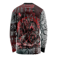 Viking Warrior Long Sleeve Shirt with Runes and Blood Battle Scene Norse Valor Tribute - Wonder Print Shop