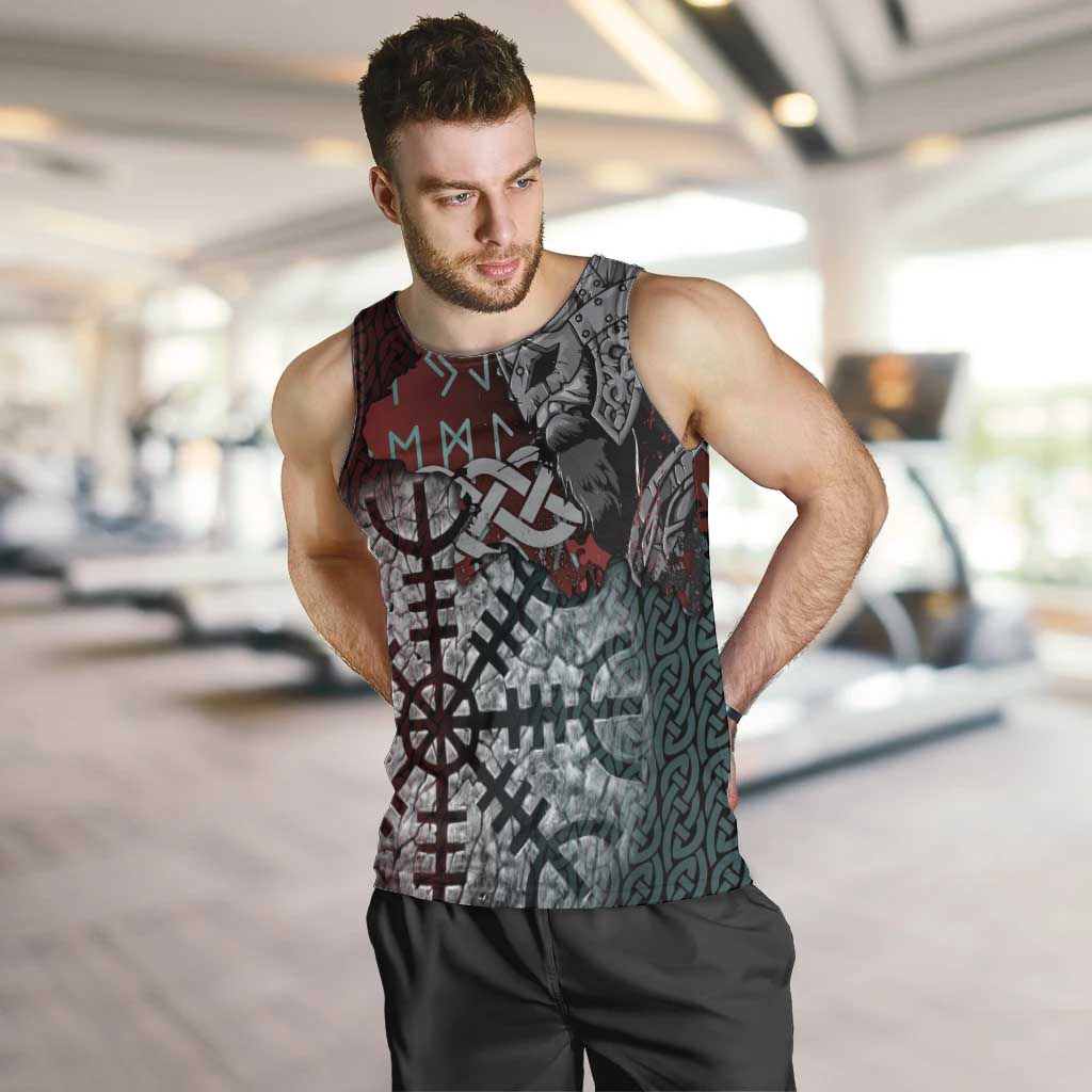Viking Warrior Men Tank Top with Runes and Blood Battle Scene Norse Valor Tribute - Wonder Print Shop