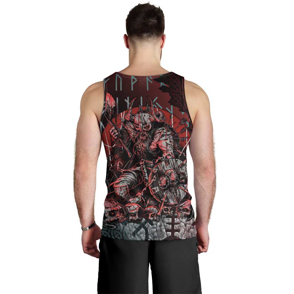 Viking Warrior Men Tank Top with Runes and Blood Battle Scene Norse Valor Tribute - Wonder Print Shop