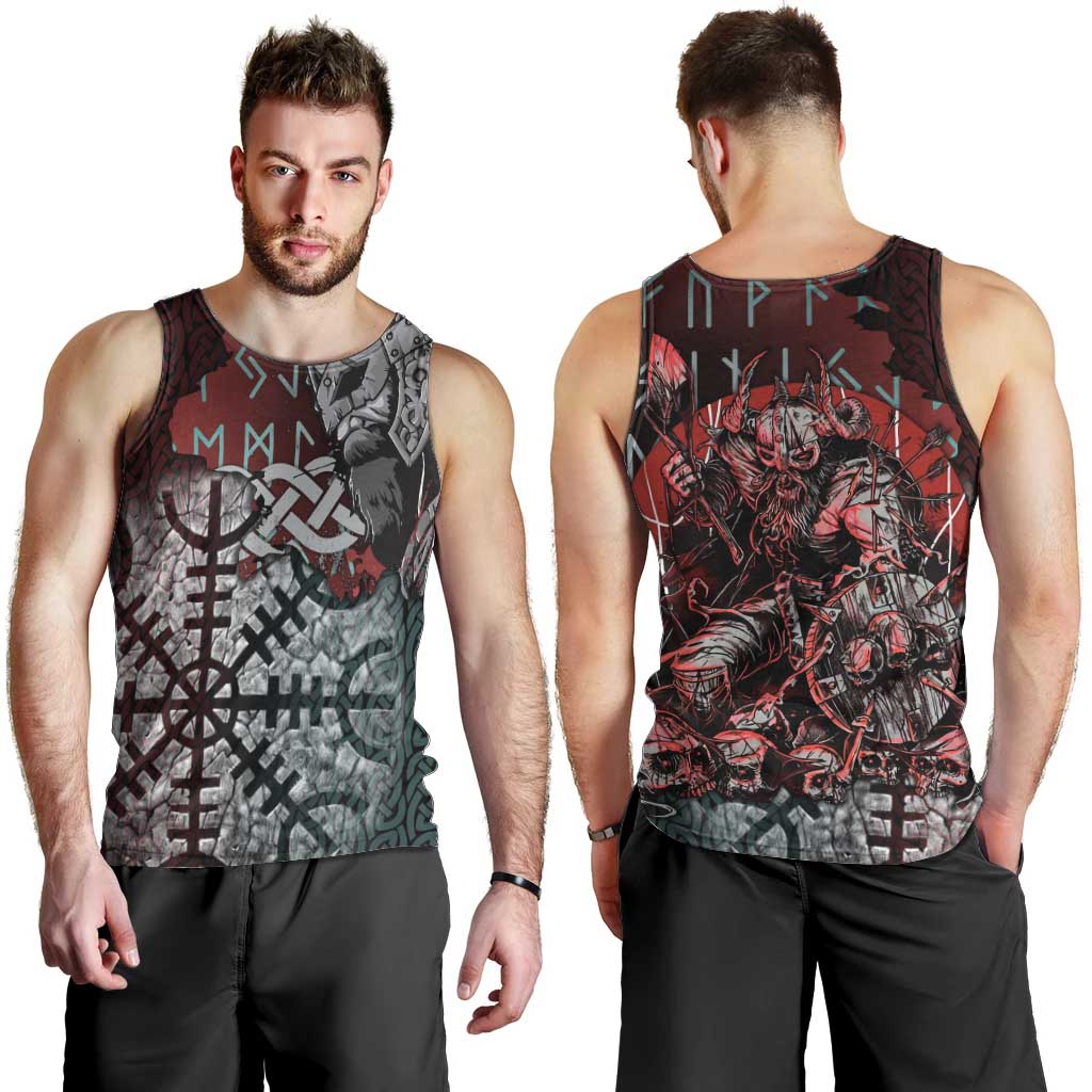Viking Warrior Men Tank Top with Runes and Blood Battle Scene Norse Valor Tribute - Wonder Print Shop