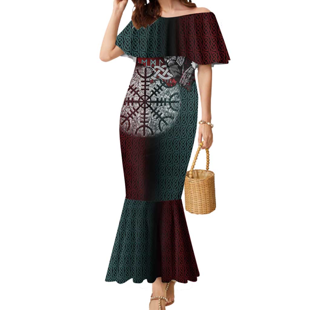 Viking Warrior Mermaid Dress with Runes and Blood Battle Scene Norse Valor Tribute - Wonder Print Shop
