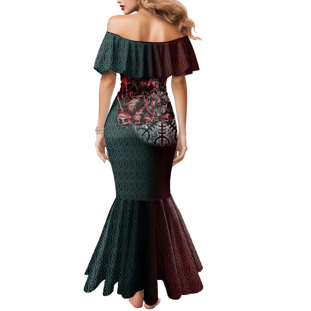 Viking Warrior Mermaid Dress with Runes and Blood Battle Scene Norse Valor Tribute - Wonder Print Shop