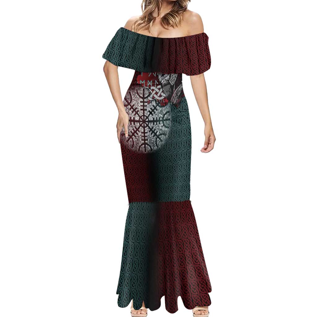Viking Warrior Mermaid Dress with Runes and Blood Battle Scene Norse Valor Tribute - Wonder Print Shop
