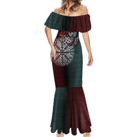 Viking Warrior Mermaid Dress with Runes and Blood Battle Scene Norse Valor Tribute - Wonder Print Shop