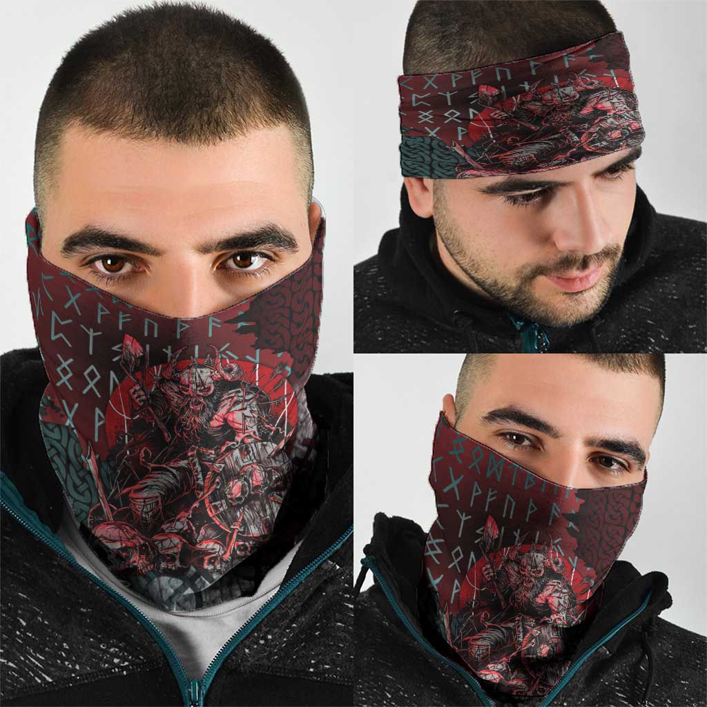Viking Warrior Neck Gaiter with Runes and Blood Battle Scene Norse Valor Tribute - Wonder Print Shop
