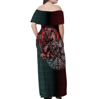 Viking Warrior Off Shoulder Maxi Dress with Runes and Blood Battle Scene Norse Valor Tribute - Wonder Print Shop