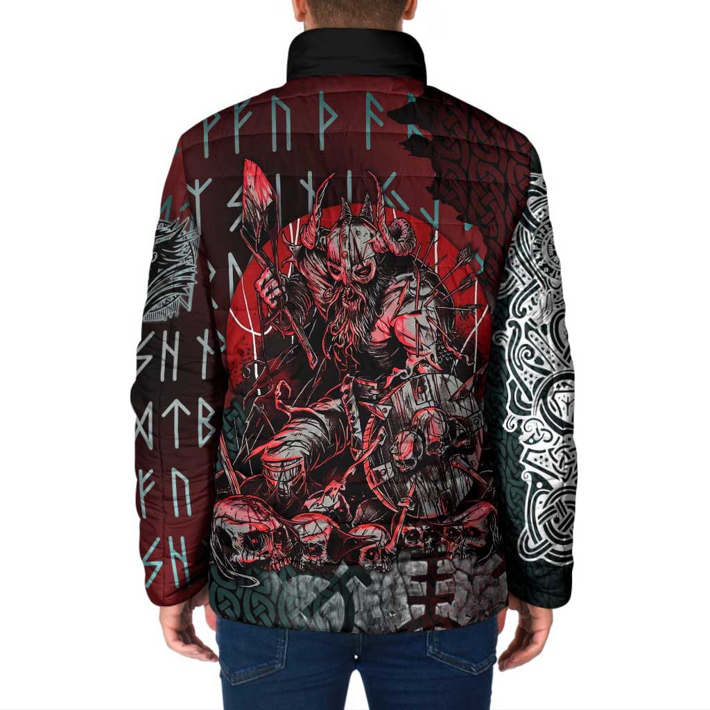 Viking Warrior Padded Jacket with Runes and Blood Battle Scene Norse Valor Tribute - Wonder Print Shop