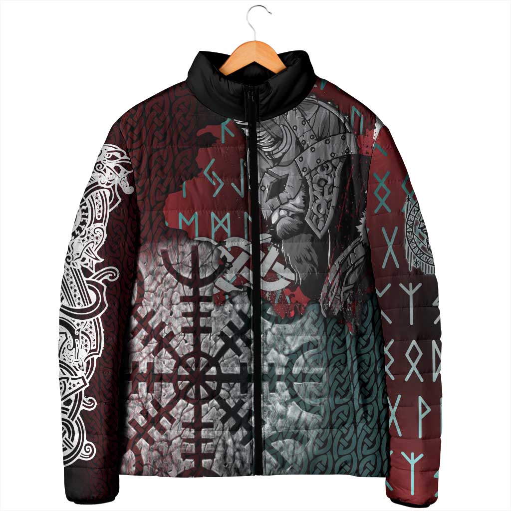 Viking Warrior Padded Jacket with Runes and Blood Battle Scene Norse Valor Tribute - Wonder Print Shop