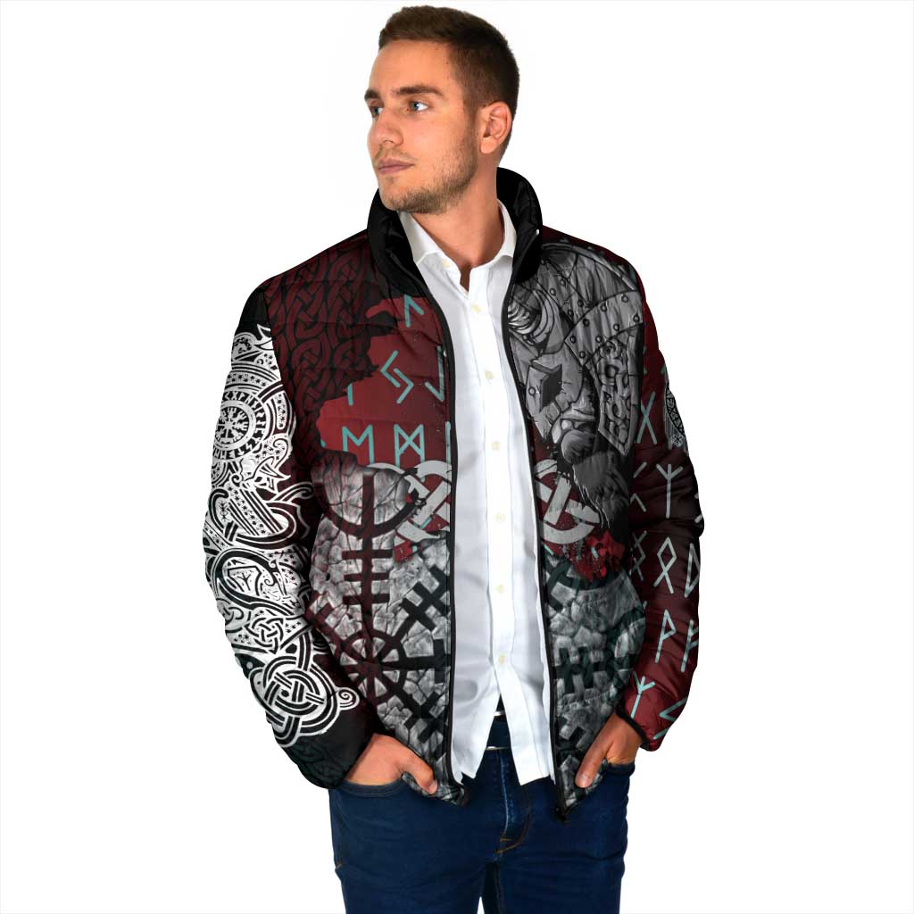 Viking Warrior Padded Jacket with Runes and Blood Battle Scene Norse Valor Tribute - Wonder Print Shop