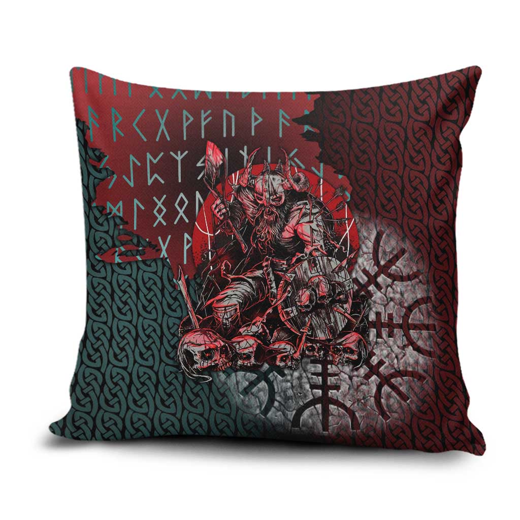 Viking Warrior Pillow Cover with Runes and Blood Battle Scene Norse Valor Tribute - Wonder Print Shop