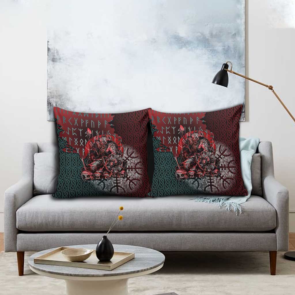 Viking Warrior Pillow Cover with Runes and Blood Battle Scene Norse Valor Tribute - Wonder Print Shop